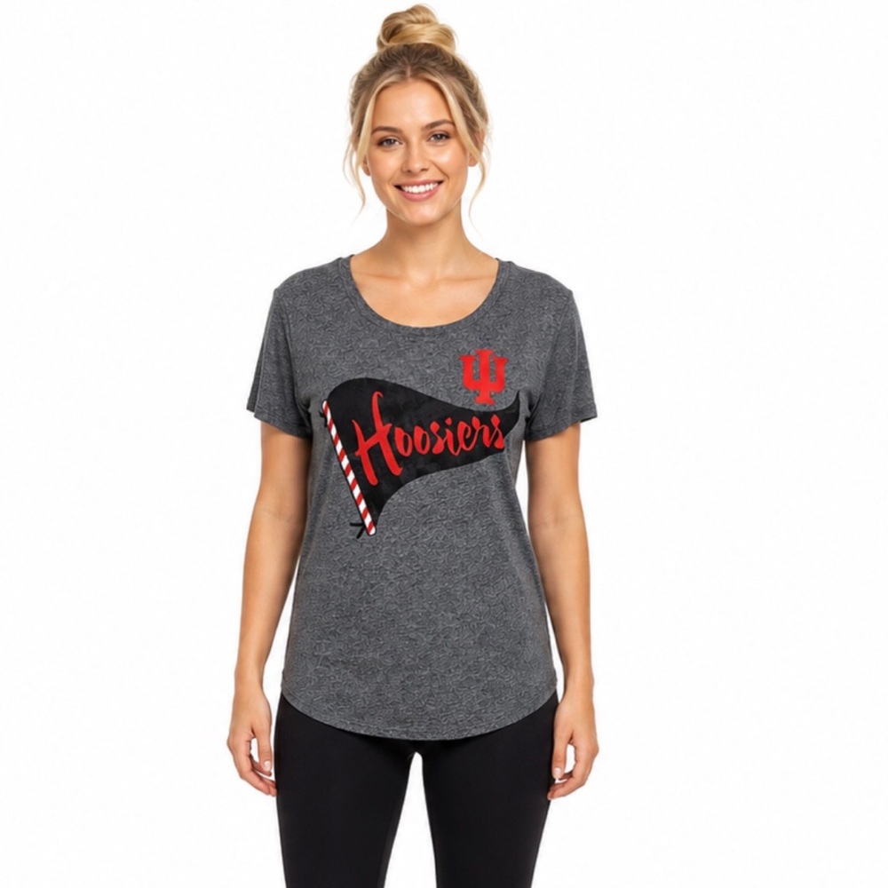 Indiana Hoosiers Womens T Shirt Size Small 4/6 Gray Tee Distressed Flag Logo New